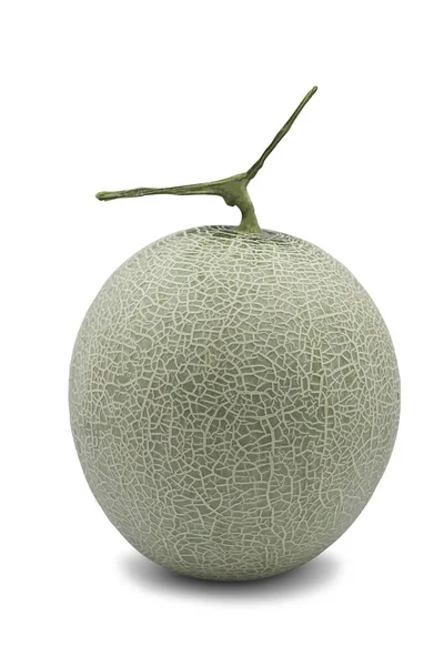 Ganze Bio Honigtau Melone Auf Weißem Hintergrund Mit Senkrechtem Schneideweg — Stockfoto