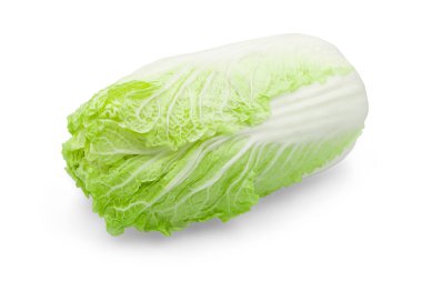 Bir kafa taze organik Çin lahanası beyaz yalıtılmış arka planda kırpma yolu ile. Çin lahanasında yüksek miktarda karbonhidrat ve lifler var. Çok gevrek, tatlı ve lezzetli. Diyet gıda konsepti için sebze.