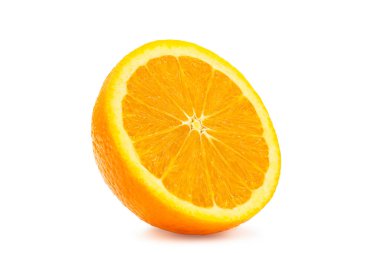 Cross section or sliced fresh organic navel orange in perfect shape on white isolated background with clipping path. Orange have high vitamin c, sweet and delicious taste. Fresh fruit concept. clipart