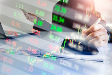 Finansal yatırım konsepti için uygun borsa veya önx ticaret grafiği ve şamdan grafiği. Ekonomik trendler iş fikri ve tüm sanat tasarımı için arka plan. Soyut finans arkaplanı.