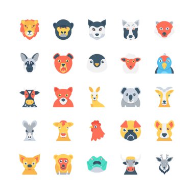 Hayvanlar ve kuşlar renkli vektör simgeler 3