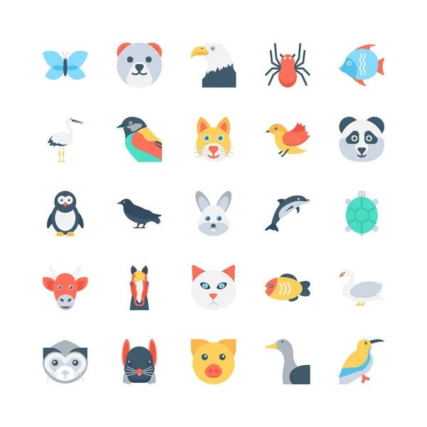 Animales y aves iconos vectoriales coloreados 1 — Vector de stock