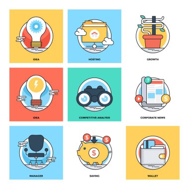 Düz renkli tasarım kavramları vektör simgeler 15
