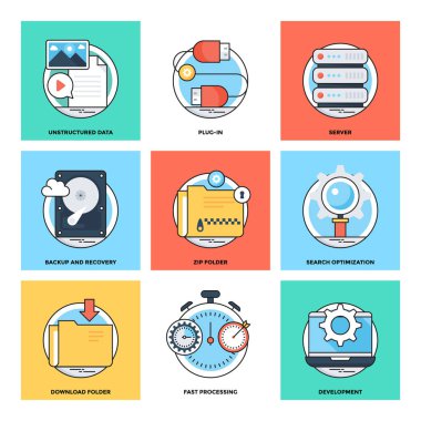 Düz renkli tasarım kavramları vektör simgeler 20