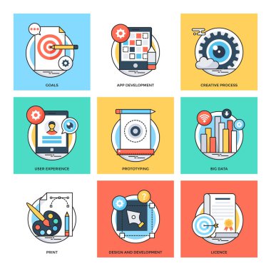 Düz renkli tasarım kavramları vektör simgeler 25