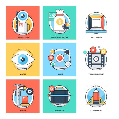 Düz renkli tasarım kavramları vektör simgeler 24