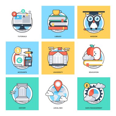 Düz renkli tasarım kavramları vektör simgeler 26