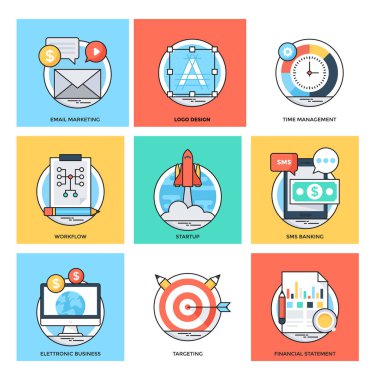 Düz renkli tasarım kavramları vektör simgeler 36