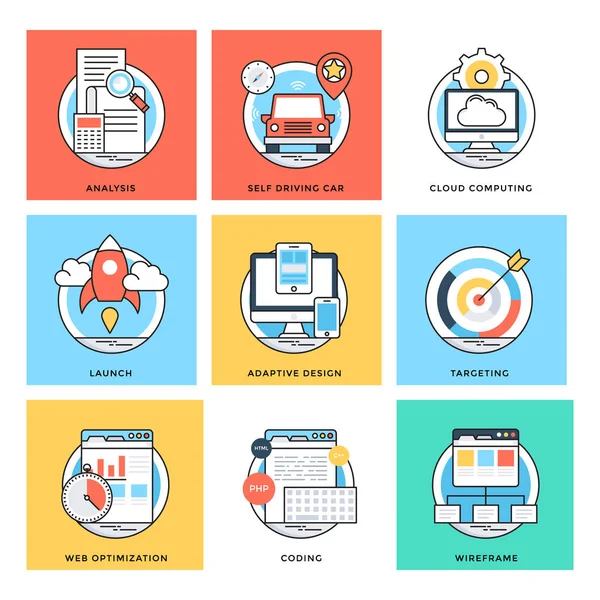 Düz renkli tasarım kavramları vektör simgeleri 8