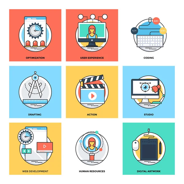 Düz renkli tasarım kavramları vektör simgeler 12