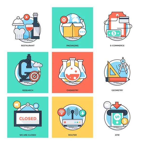 Düz renkli tasarım kavramları vektör simgeler 31