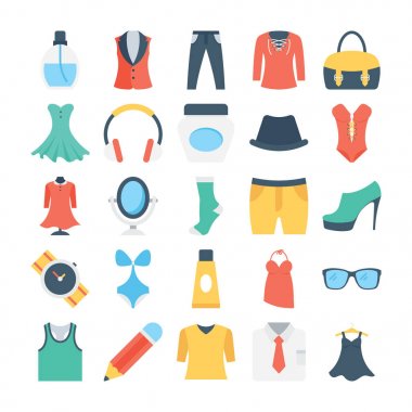 Moda ve giyim vektör simgeler 5 renkli