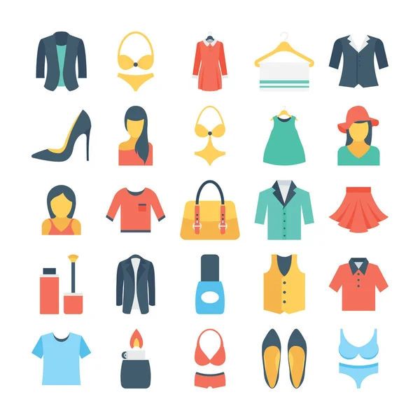 Moda e roupas ícones vetoriais coloridos 2 — Vetor de Stock
