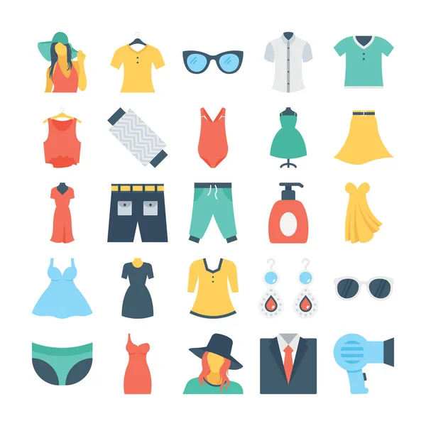 Fashion and Clothes Colored Vector Icons 6 — Stock Vector