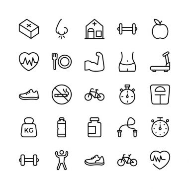 Tıp, sağlık ve Fitness çizgi vektör simgeler 16