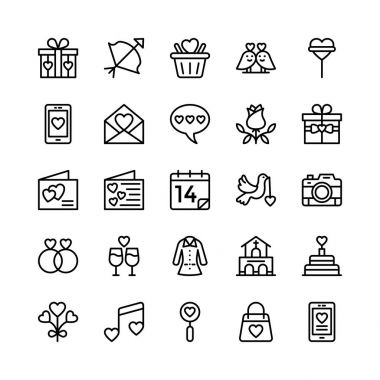 Sevgi ve Sevgililer çizgi vektör simgeler 8