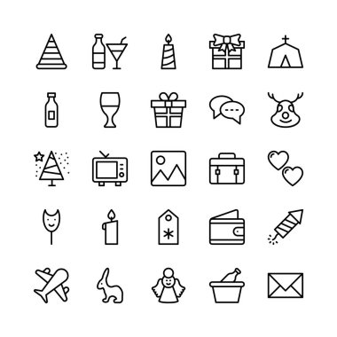 Noel, Cadılar Bayramı, parti ve kutlama satırı vektör simgeler 6