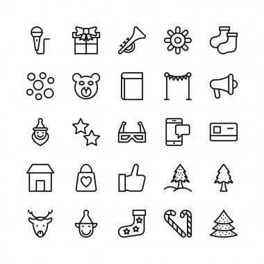 Noel, Cadılar Bayramı, parti ve kutlama satırı vektör simgeler 7