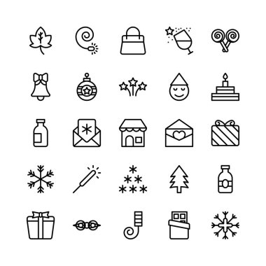 Noel, Cadılar Bayramı, parti ve kutlama satırı vektör simgeler 11