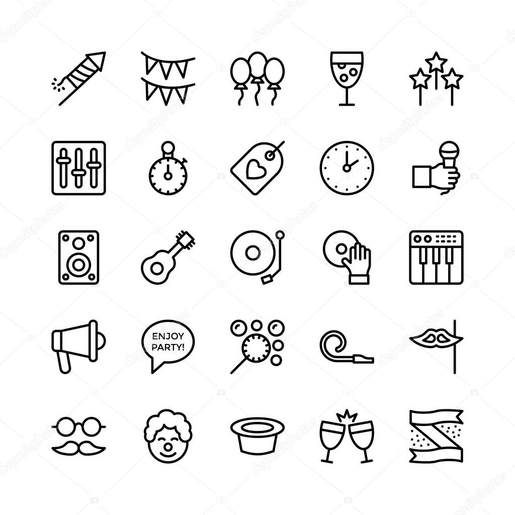 Christmas, Halloween, Party and Celebration Line Vector Icons 16