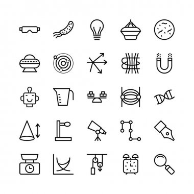 Bilim ve teknoloji çizgi vektör simgeleri 16