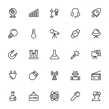 Bilim ve teknoloji çizgi vektör simgeleri 9