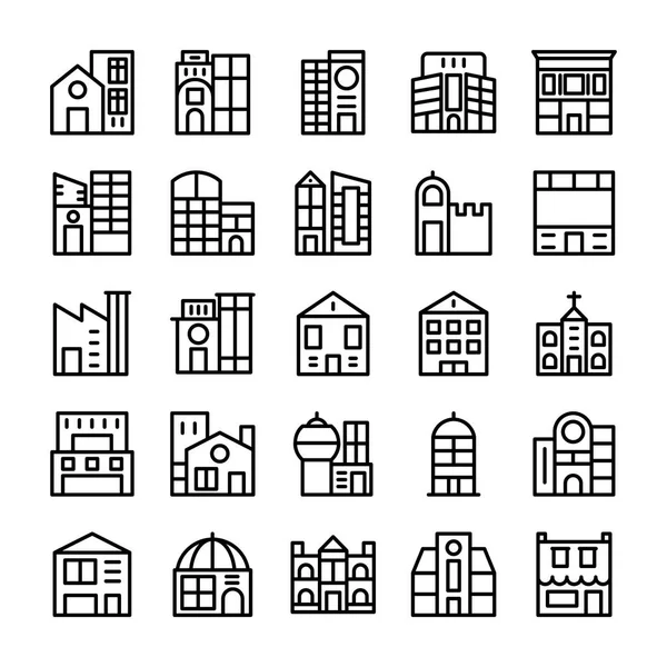 Edificios, Lugares de interés Línea Vector Iconos 4 — Archivo Imágenes Vectoriales