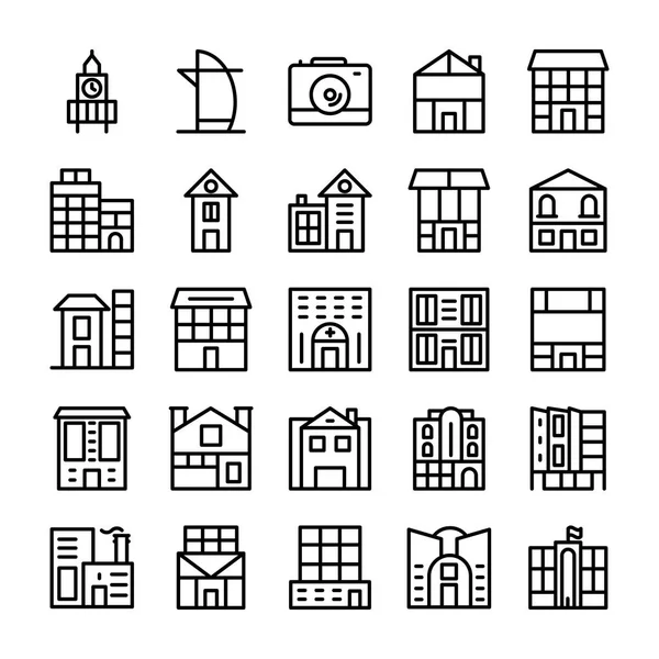 Bâtiments, lignes de repères Icônes vectorielles 5 — Image vectorielle