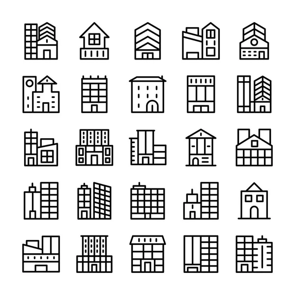 Edificios, Lugares de interés Línea Vector Iconos 7 — Vector de stock