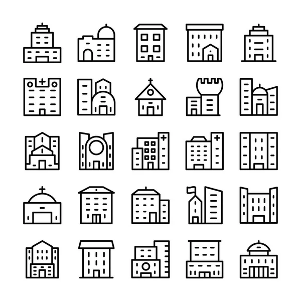 Bâtiments, lignes de repères Icônes vectorielles 12 — Image vectorielle