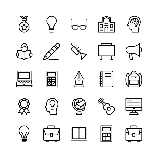 Iconos de Vector de la Escuela y Línea de Educación 8 — Archivo Imágenes Vectoriales