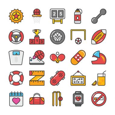 6 spor ve oyunlar düz Vector Icons Set
