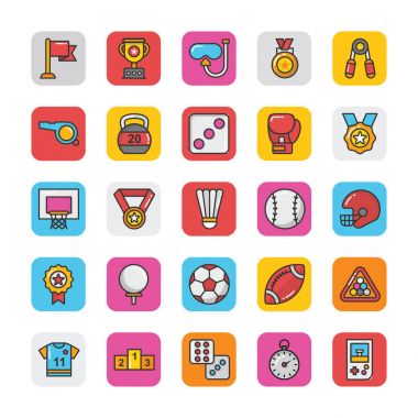 Spor ve oyunlar düz Vector Icons 2 Set