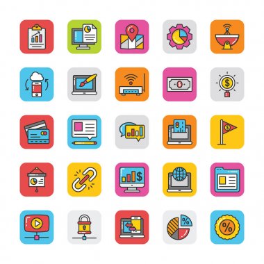 Dijital ve Internet pazarlama Vector Icons Set 8