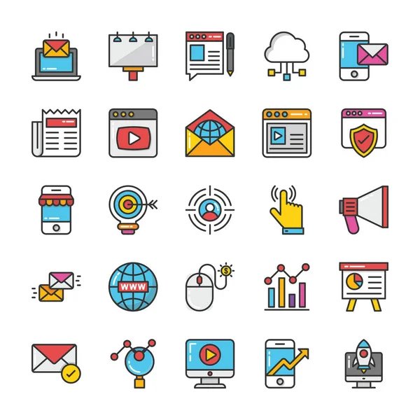 Dijital ve Internet pazarlama Vector Icons Set 1 — Stok Vektör