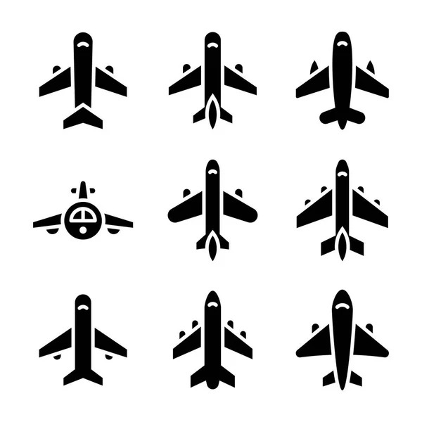 Conjunto de iconos vectoriales de glifos de avión — Archivo Imágenes Vectoriales