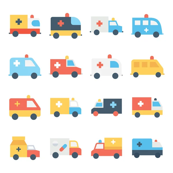 Ambulance Color Vector Icons Set — Stock Vector