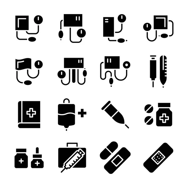 Set de iconos vectoriales de glifos médicos — Vector de stock