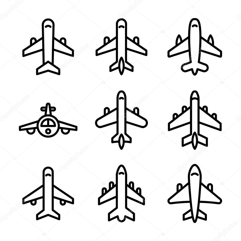 Airplane Line Vector Icons Set