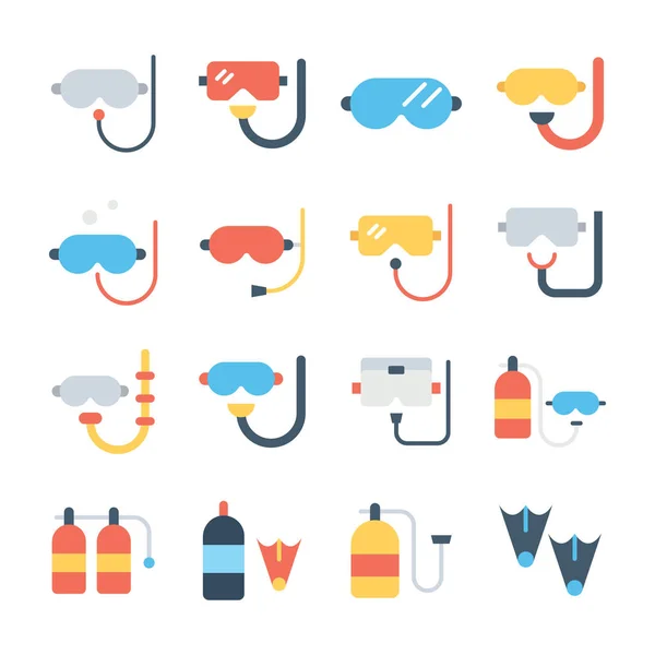 Conjunto de ícones de vetor de cor de mergulho — Vetor de Stock