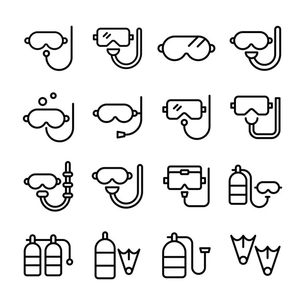 Set de iconos de vectores de línea de buceo — Archivo Imágenes Vectoriales