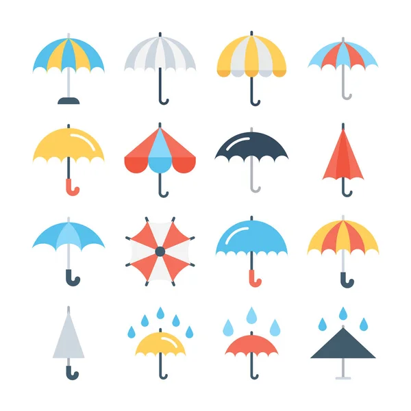 Conjunto de ícones de vetor de cor guarda-chuva — Vetor de Stock