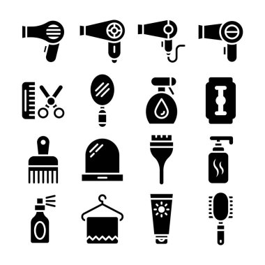 Saç Salon glif Vector Icons Set 