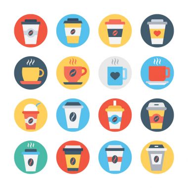 Kahve simgeler dairesel renkli vektör simge kümesi 