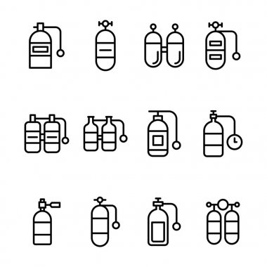 Scuba tank çizgi vektör simge kümesi 