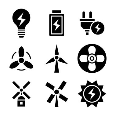 Enerji kaynakları glif vektör simge kümesi 