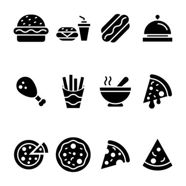 Gıda glif vektör simge kümesi