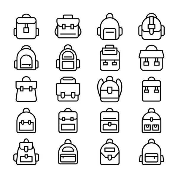 Conjunto de iconos vectoriales de línea de mochila — Vector de stock