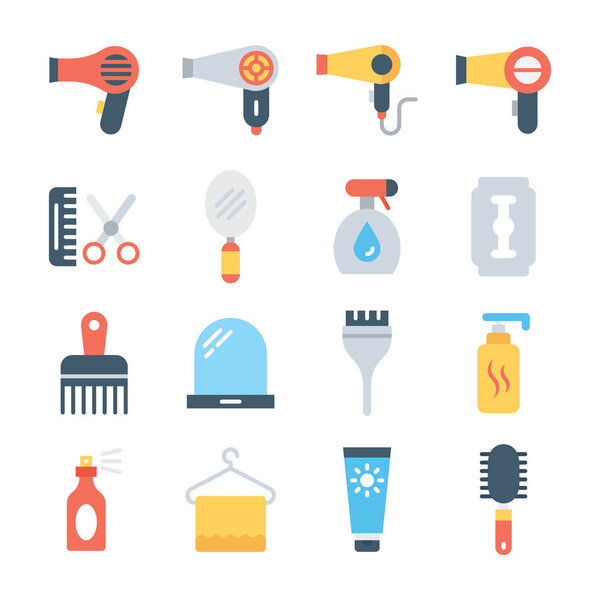 Hair Salon Colored Vector Icons Set 