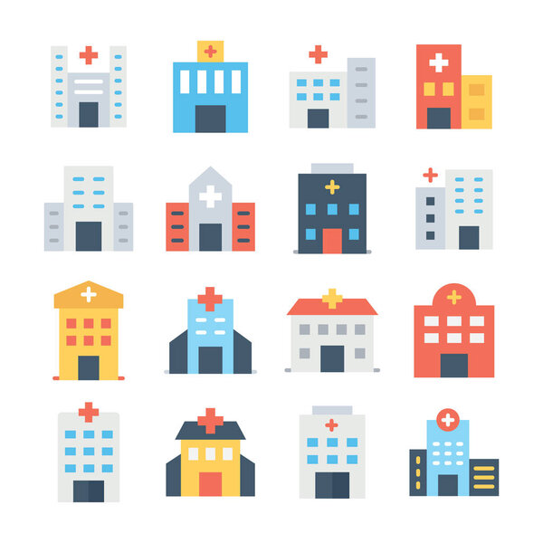 Hospital Buildings Color Vector Icons Set